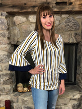 Top Paula - White with blue and yellow stripes - The Ruby Lotus Boutique